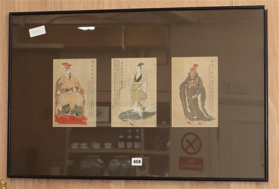 Chinese School, three gouache on silk figure studies, each 20 x 13.5cm